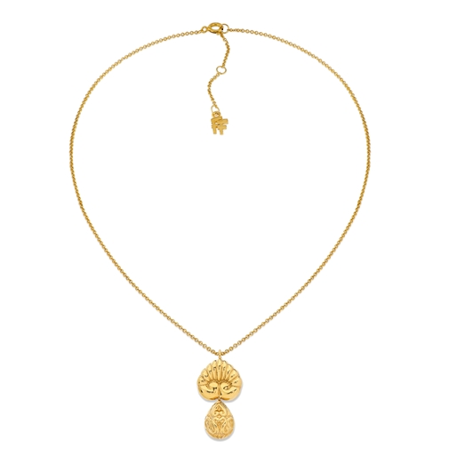 Archaics short gold plated necklace with anthemion and carved drop-