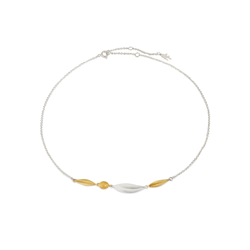 Anima Olea bi-color choker necklace with leaves and olive motif-