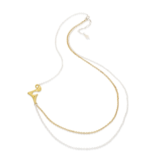 Beauty Flow short bicolor double chain necklace with irregular motif-