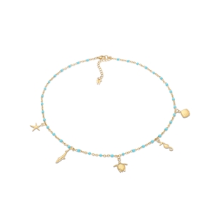 Mare Bello short gold plated necklace with turquoise enamel and charms-