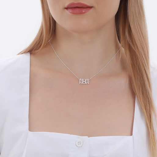 Fashionable.Me short matte silver necklace with word 