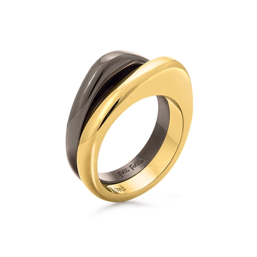 Metal Chic Gun And Yellow Gold Plated Double Ring-