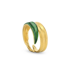 Ring with 18K Yellow Gold Plated Silver 925° Shank With Olive Leaves Motif-