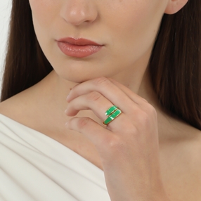 Mare Bello gold plated ring with green enamel-