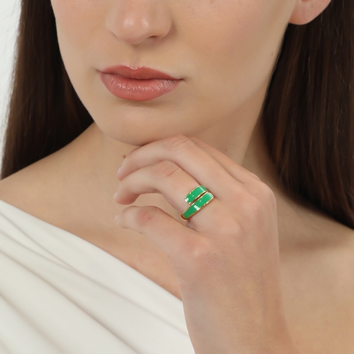 Mare Bello επίχρυσο δαχτυλίδι με πράσινο σμάλτο-