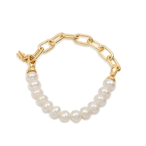 The Chain Addiction 18K yellow gold plated brass chain bracelet with white freshwater pearls-