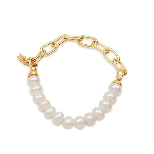 The Chain Addiction gold plated chain bracelet with pearls-