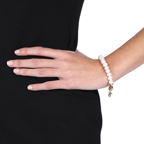 The Chain Addiction 18K yellow gold plated brass chain bracelet with white freshwater pearls-
