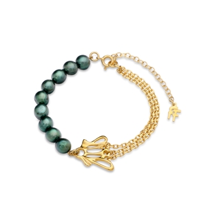 Winged Spirit gold plated chain bracelet with pearls and wing motif-
