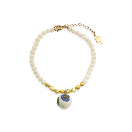 Memory Beat white-gold pearl bracelet and bead-