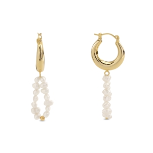 The Chain Addiction gold plated hoops with pearl loop -
