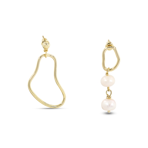 The Chain Addiction gold plated mismatched dangle earrings with links and pearls-