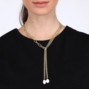 The Chain Addiction adjustable gold plated chain necklace with pearls-