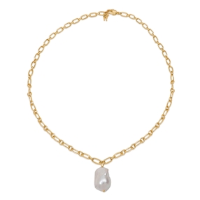 The Chain Addiction 18K yellow gold plated brass with white freshwater pearls chain necklace-