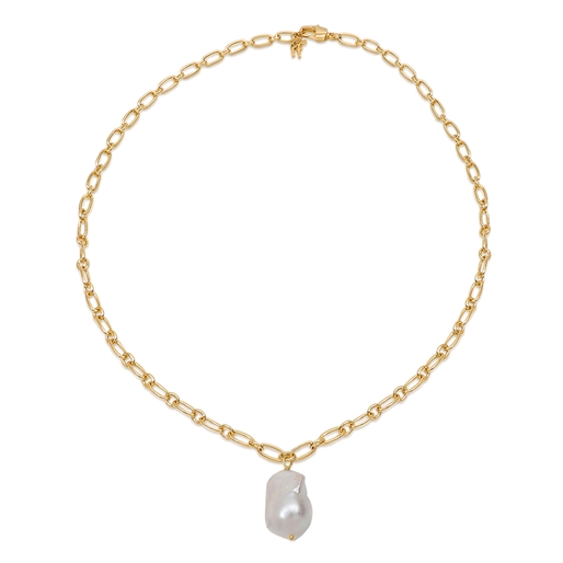 The Chain Addiction gold plated chain necklace with large pearl-