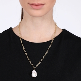 The Chain Addiction 18K yellow gold plated brass with white freshwater pearls chain necklace-