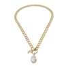 The Chain Addiction short gold plated necklace with pearl motif and toggle clasp 