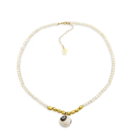 Memory Beat short white-gold pearl necklace with bead-