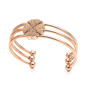 Heart4Heart Rose Gold Plated Pave Champaign Crystal Stone Three Set Cuff Bracelet-