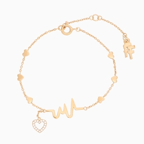 My Heart Beat 1micron 18K yellow gold plated silver 925° chain bracelet with medium heartbeat motif & small heart charm motif with cz stones-