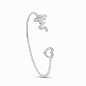 My Heart Beat silver 925° bangle with medium heartbeat motif & small heart charm motif with cz stones-