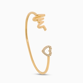 My Heart Beat 1micron 18K yellow gold plated silver 925° bangle with medium heartbeat motif & small heart charm motif with cz stones-