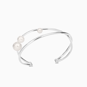 The Pearl Effect silver plated brass bangle with white shell coated The Pearl Effect-