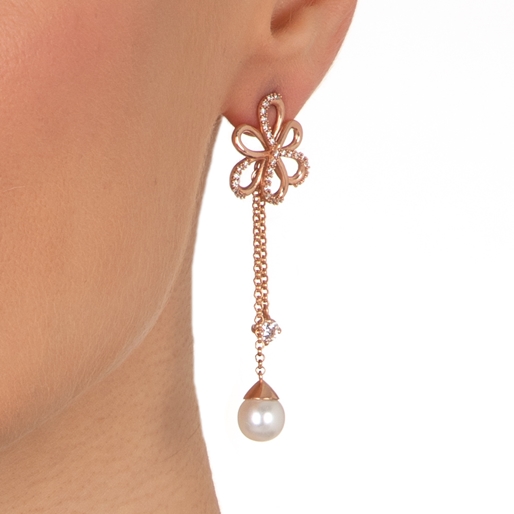 Flower Power 18k Rose Gold Plated Brass Long Earrings-