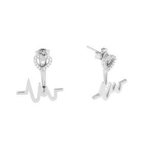 My Heart Beat silver jacket earrings with small heart motif-