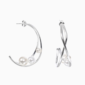 The Pearl Effect silver plated brass double hoops with white shell coated The Pearl Effect-
