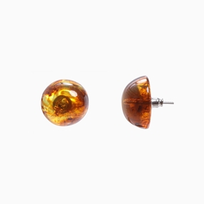 Impress Me pierced earrings with round amber resin half sphere-