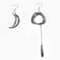 Impress Me pierced earrings, square black resin ring with hanging drop motif and zinc metal parts-