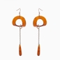 Impress Me pierced earrings, square amber resin rings with hanging drop motifs and zinc metal parts-