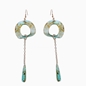 Impress Me pierced earrings, square green resin rings with hanging drop motifs and zinc metal parts-