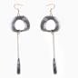 Impress Me pierced earrings, square black resin rings with hanging drop motifs and zinc metal parts-