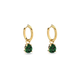 Good Vibes small gold plated hoops with hanging green crystals-