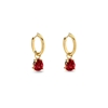 Good Vibes small gold plated hoops with hanging red crystals