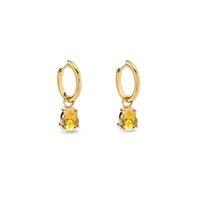 Good Vibes small gold plated hoops with hanging yellow crystals-