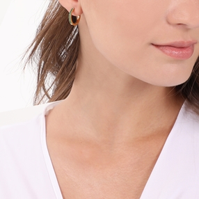 Good Vibes small gold plated hoops with green crystals-