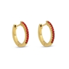 Good Vibes small gold plated hoops with red crystals