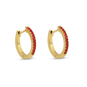 Good Vibes small gold plated hoops with red crystals-