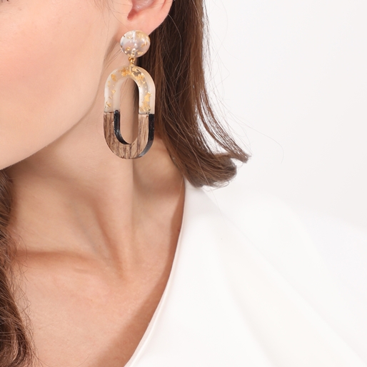 Impress Me II wood and resin oval earrings-