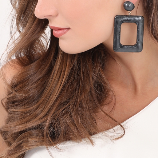 Impress Me II large rectangular black earrings-