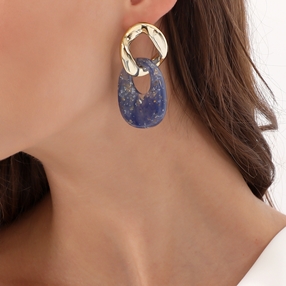 Impress Me II gold wavy earrings with round blue motif-