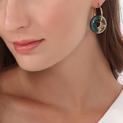 Impress Me II gold hoops with transparent - green motif-