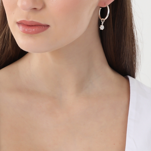 Fashionable.Me small silver hoops with flower and pearl charms-