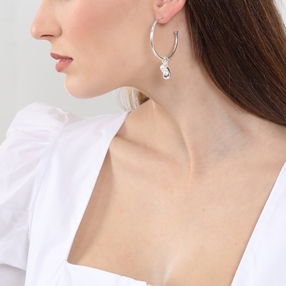 Fashionable.Me large silver hoops with drop and pearl charms-