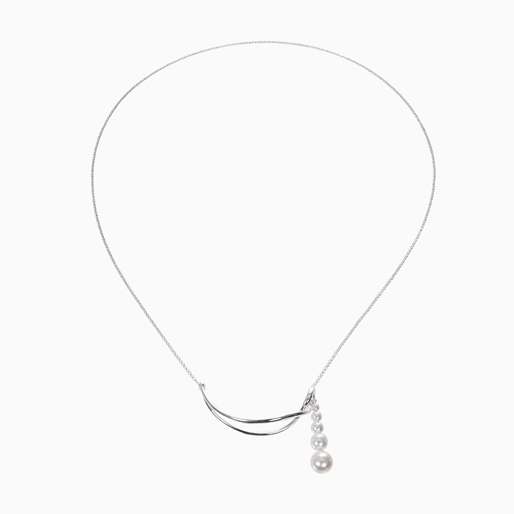 The Pearl Effect silver plated brass chain necklace with curved motif & white shell coated The Pearl Effect-