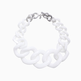 Impress Me chain necklace, large square white resin rings and zinc metal parts-