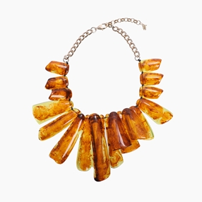 Impress Me chain necklace, rectangular amber resin motifs and zinc metal parts-